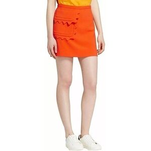 VICTORIA BECKHAM Orange Twill Mini Skirt Scallop Trim Pocket Large